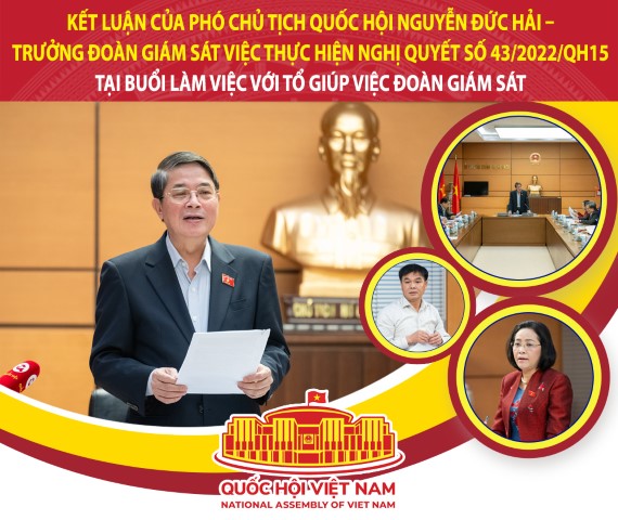 KẾT LUẬN CỦA PHÓ CHỦ TỊCH QUỐC HỘI NGUYỄN ĐỨC HẢI – TRƯỞNG ĐOÀN GIÁM SÁT VIỆC THỰC HIỆN NGHỊ QUYẾT SỐ 43/2022/QH15 TẠI BUỔI LÀM VIỆC VỚI TỔ GIÚP VIỆC ĐOÀN GIÁM SÁT